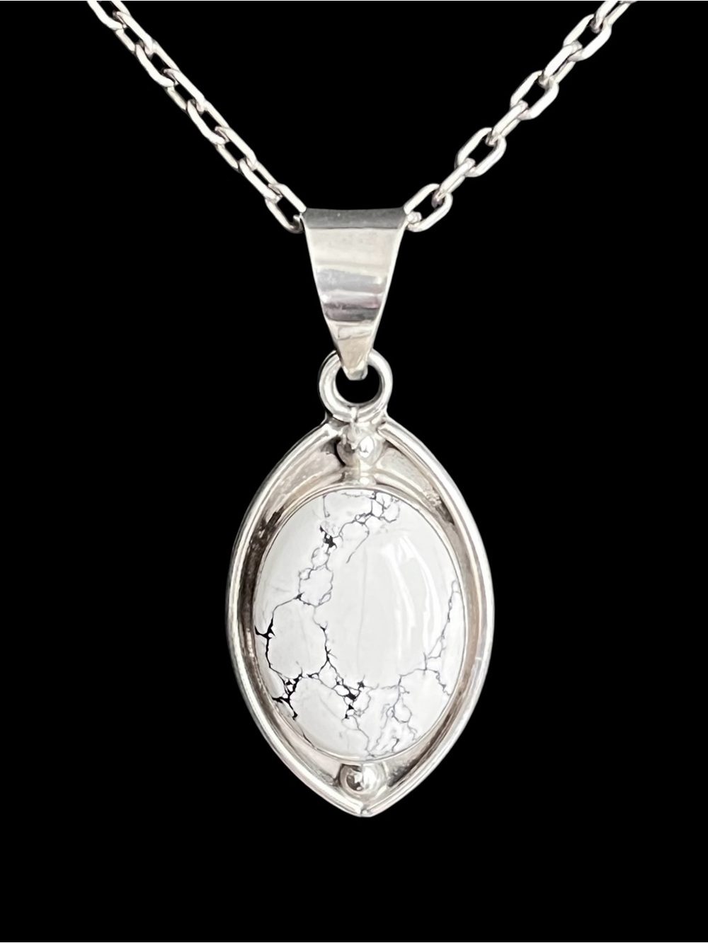 Vintage Taxco Mexico 925 Sterling Silver Howlite Statement Pendant Signed TV-41